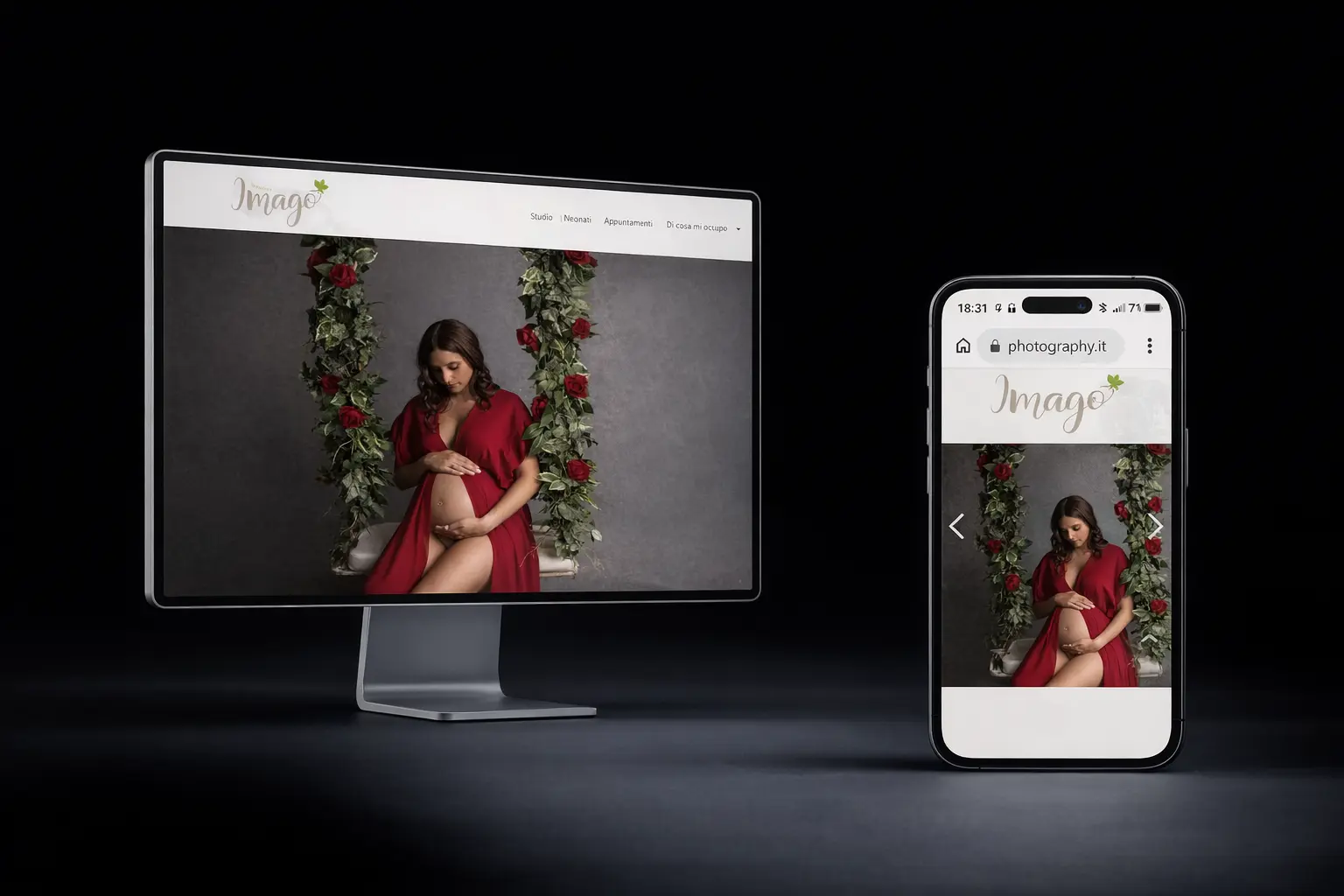 Mockup del sito Imago Photography su desktop e mobile