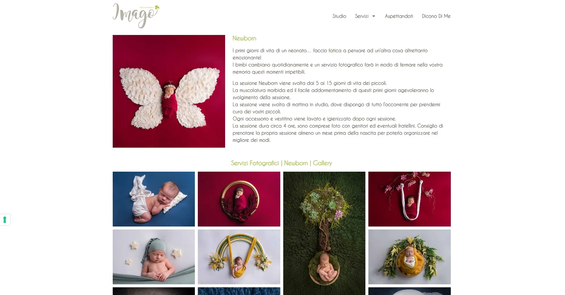Pagina servizio newborn del sito Imago Photography