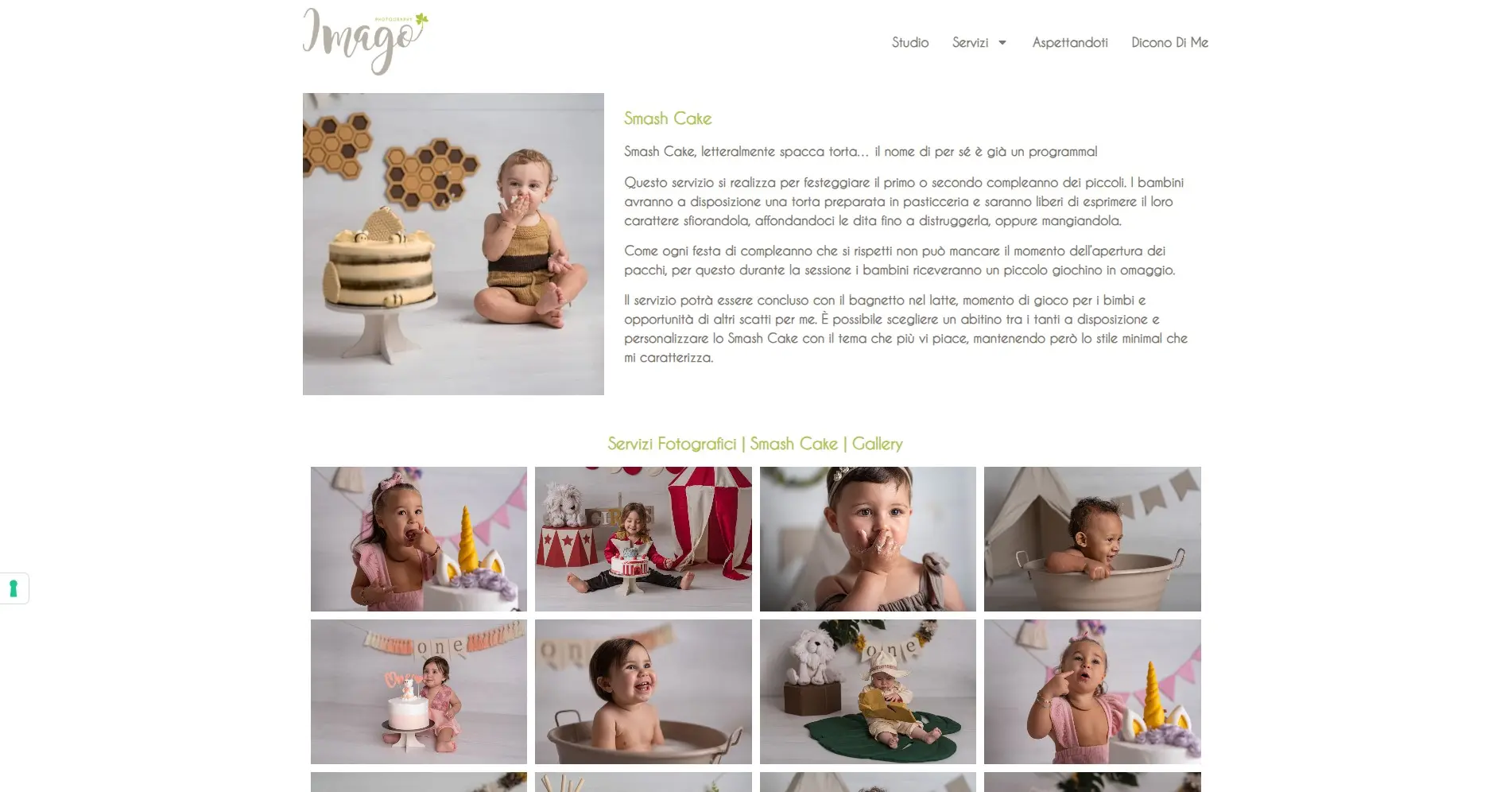 Pagina servizio smash cake del sito Imago Photography