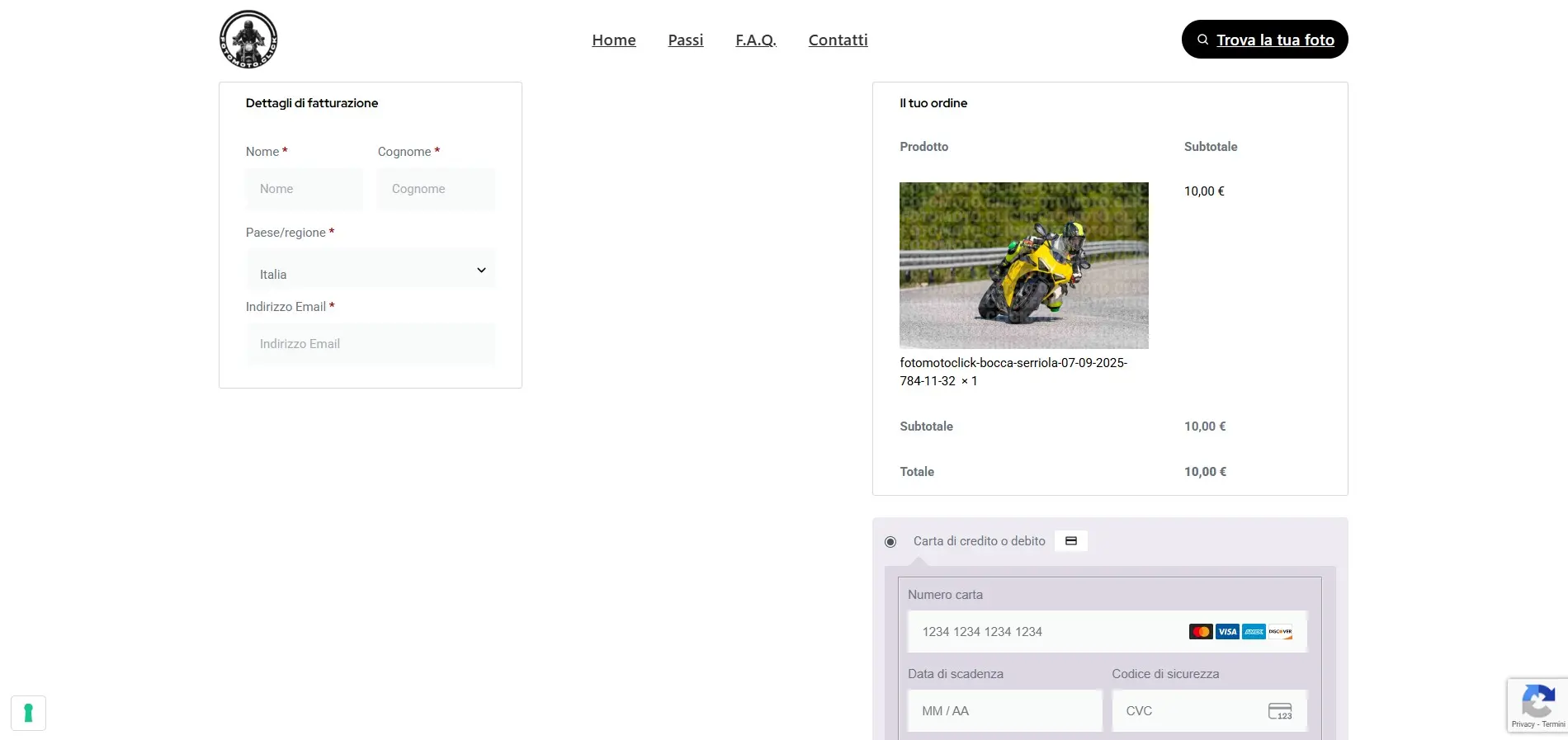 Checkout pagamento di FotoMoto.click