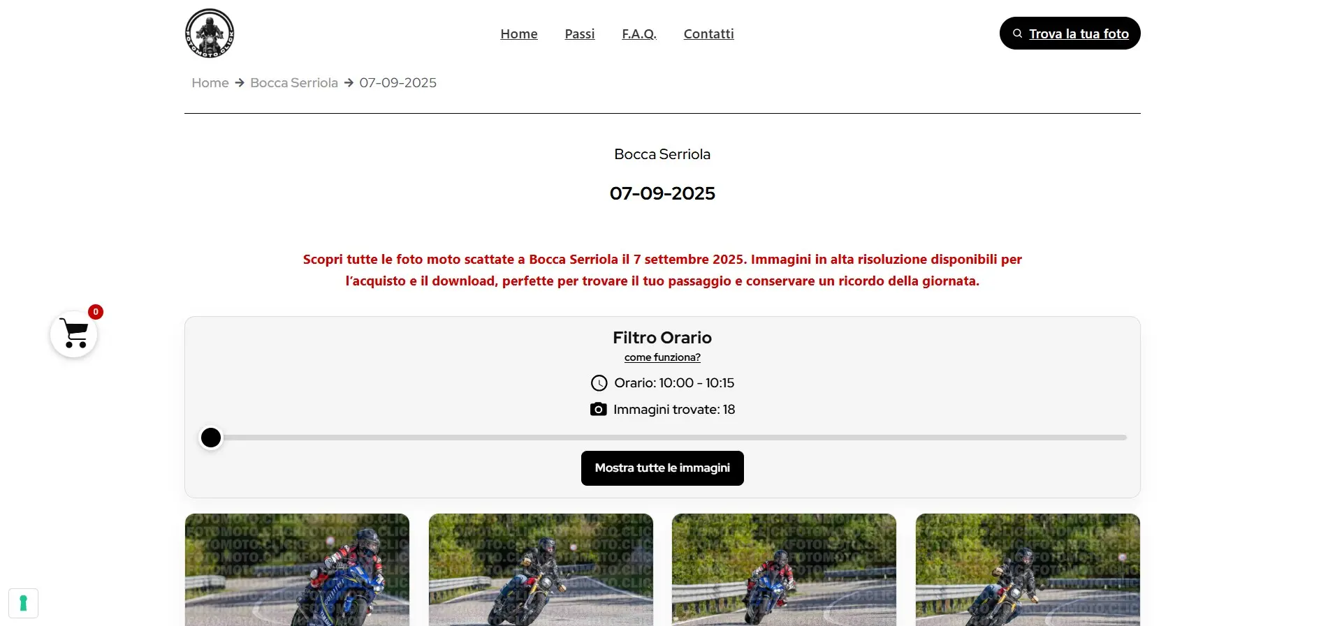 Filtro orario nella galleria di FotoMoto.click