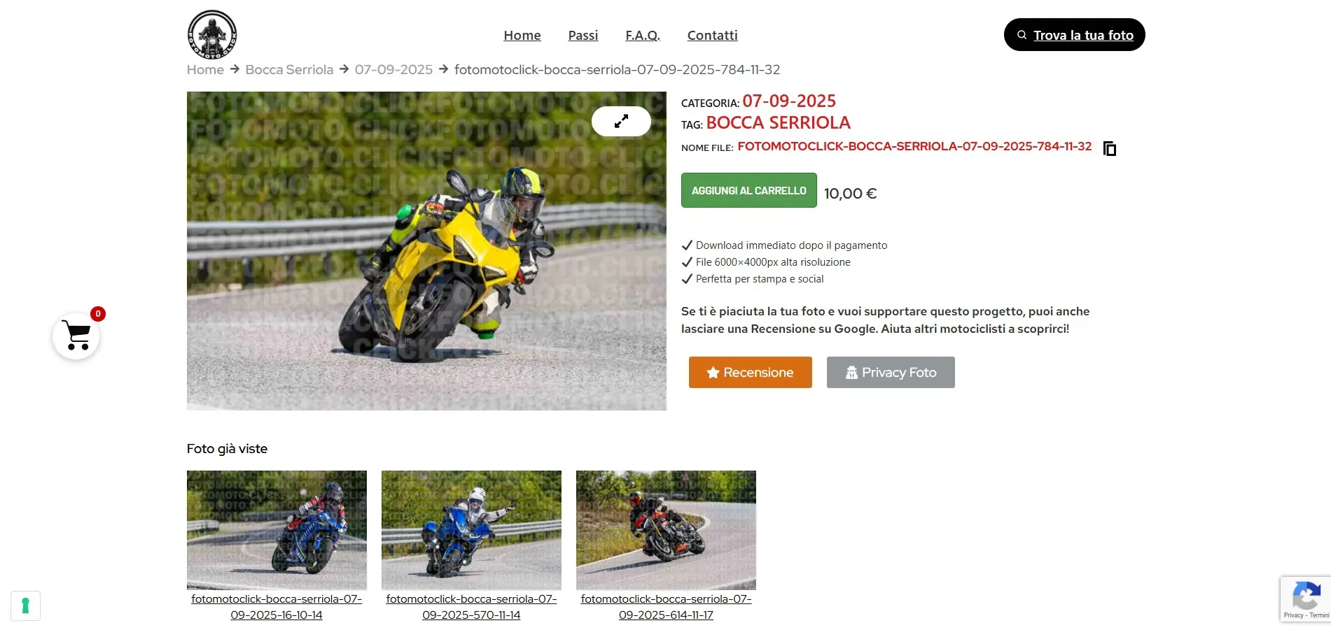 Pagina prodotto di una foto su FotoMoto.click