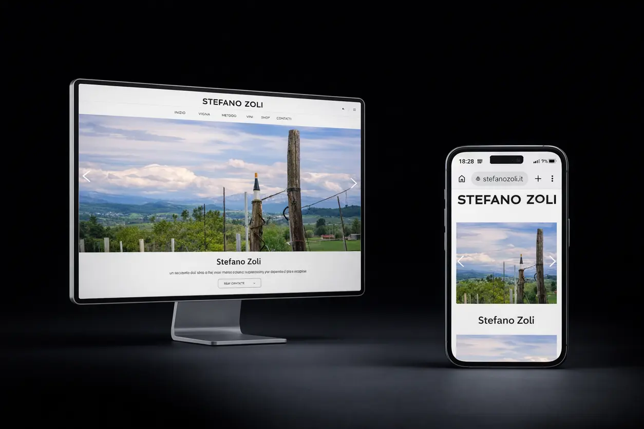 Mockup del sito Stefano Zoli su desktop e mobile